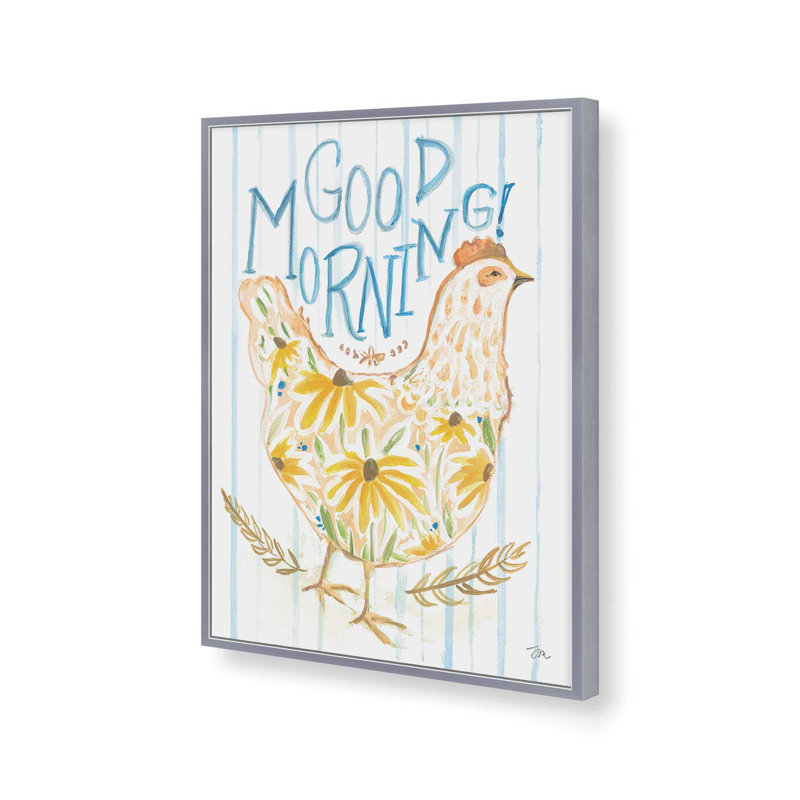 «Good Morning Floral Chicken» par Jessica Mingo, reproduction d'art, 30 W x 40 H, Silver, Framed Print