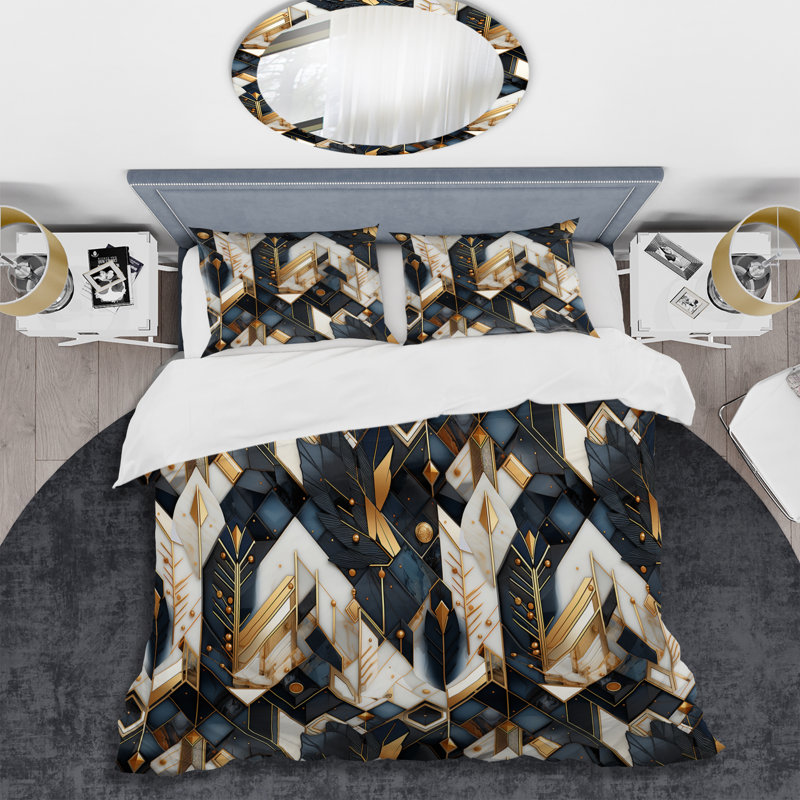 Ensemble de housse de couette Tribal Fusion Marble, Housse de couette pour grand lit et 2 taies décor