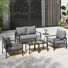 5 Pieces Outdoor Patio Furniture Set With Olefin Cushions, 2 Coffee Tables, Metal Sofa Set, Loveseat