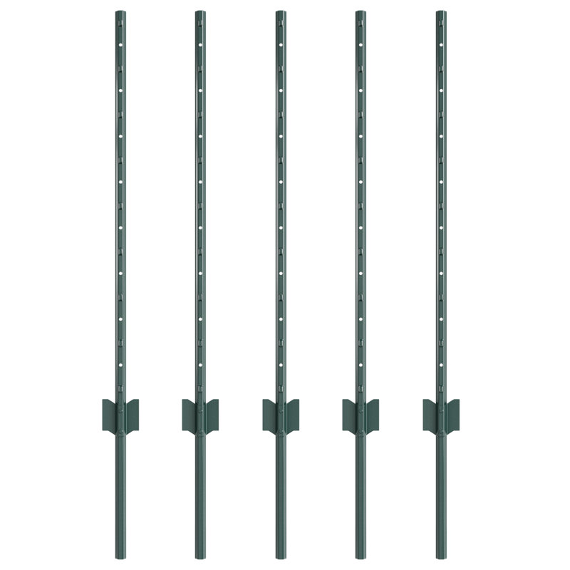 Fence Posts 5 Pcs U-Channel Steel, Green, 80cm H x 8.5cm W