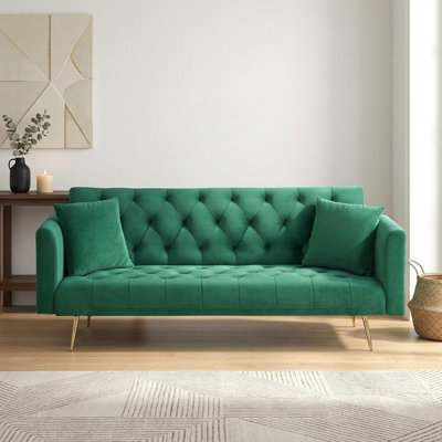 71" W American Retro Convertible Loveseat Sofa with Adjustable Back and Velvet Upholstery