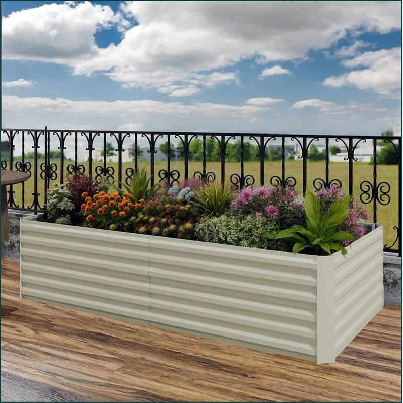 Raised Garden Bed Square Metal Planter Box - 0.5mm Thick Galvanized Steel for Outdoor Use, Ergonomic Height, Easy Tool-Assembly, Open-Bottom Design for Ground Root Access