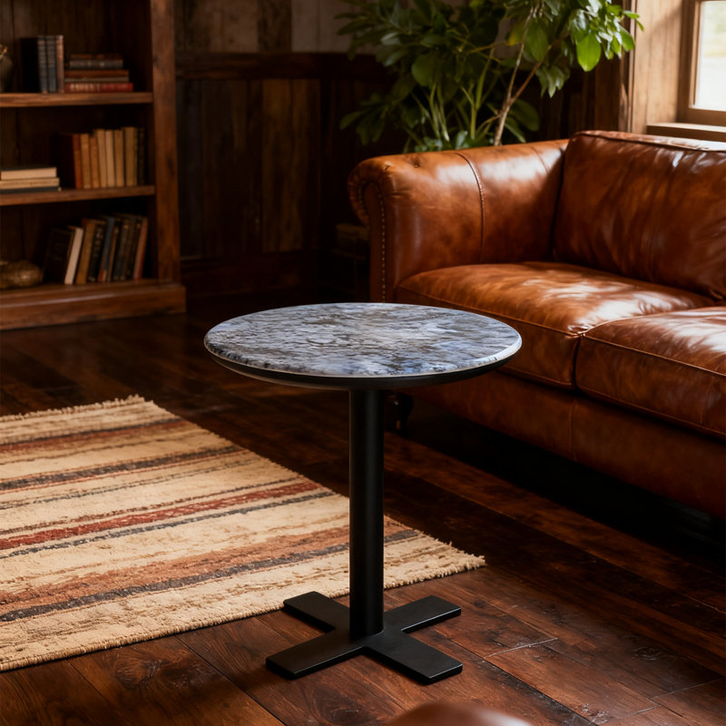 19.7" Blue Slate Side Table,Stainless Steel Frame End Table,Multifunctional Living Space Accent Table