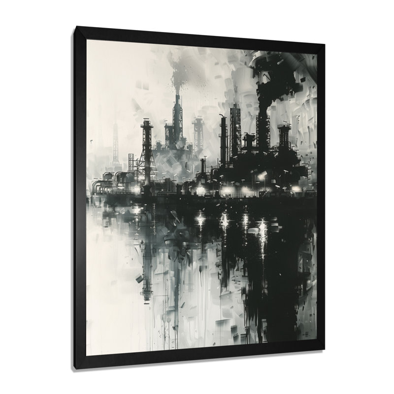 Gris Petrochemical Petrochemical Panorama, Toile encadrée noire simple, H 16 po x l 32 po x P 1 po