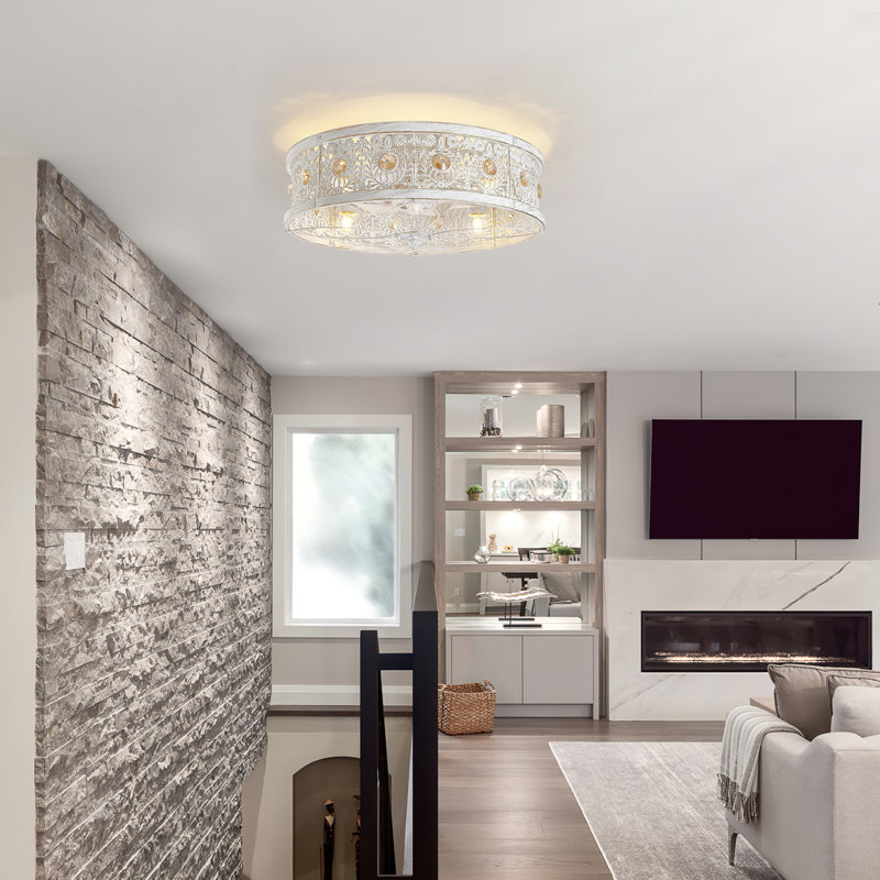 30cm Ceiling Fan with Light Kit, White/Gold