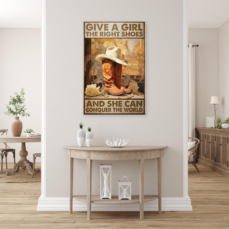 «Cowgirls donnent à une fille les bonnes chaussures sur toile», impression, H 20 po x l 16 po x P 1,25 po