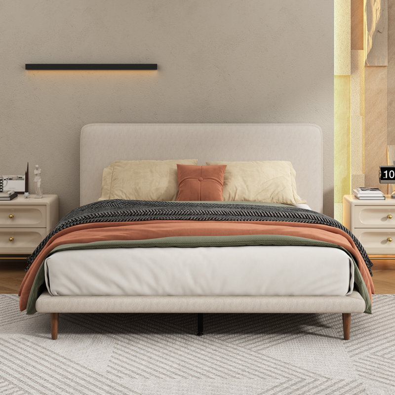 Lit plateforme tapissier Peryman, Crème, King