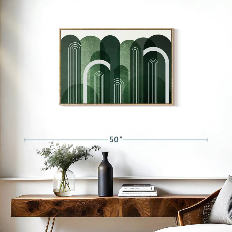 Arches Mid-Century vert émeraude, Cadre flottant en bois naturel, 31 po x 21 po