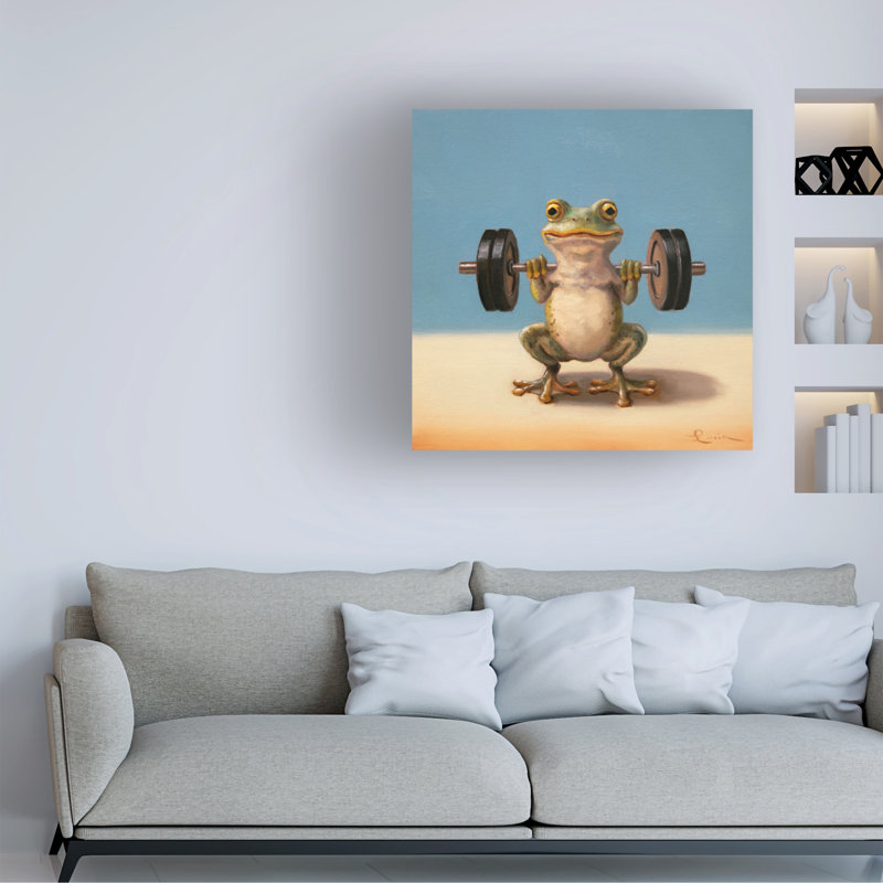 Wrapped Canvas Wall Art - Lucia Heffernan 'Gym Frog Back Squat' Wall Art for Living Room, Bedroom, or Office Décor  - 14x14