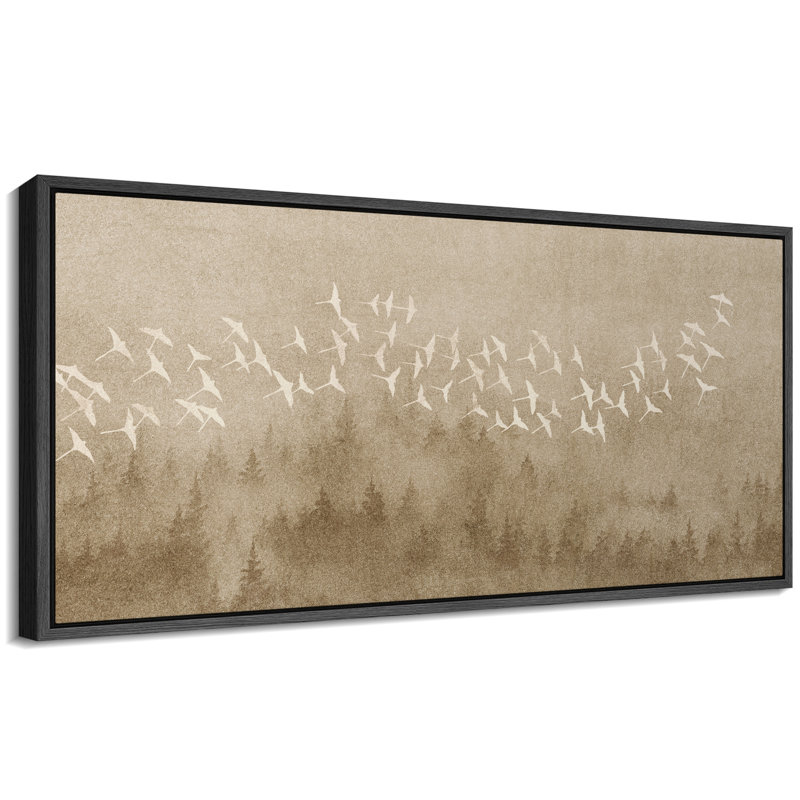 Oiseau éthéré sur une forêt, H 30 po x l 60 po, Noir, noir, noir, noir