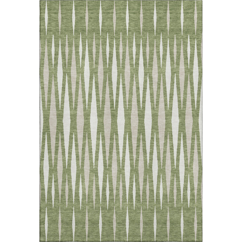Premium Machine Washable Prisco Green Rug, Rectangle 5' x 7'6"