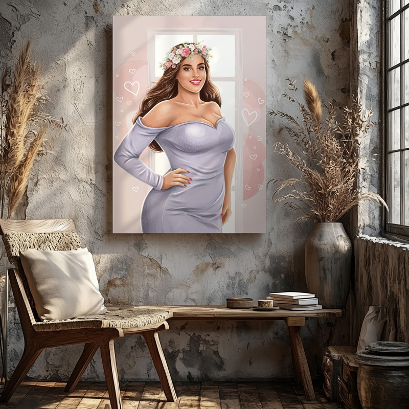Toile, création d'une illustration mettant en vedette une femme confiante et sinueuse avec un long art mural