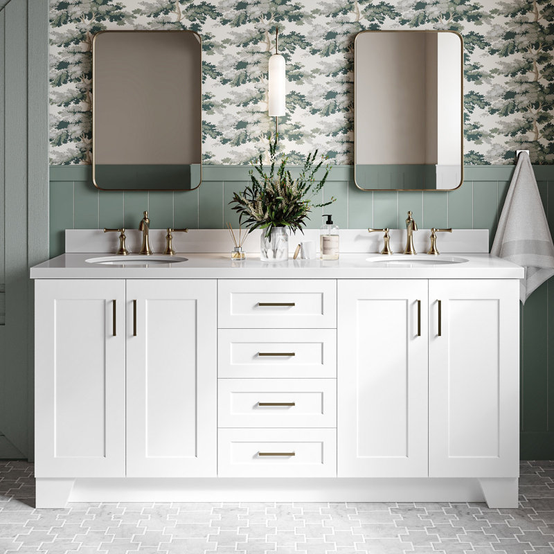 73 IN.  Single Bathroom Vanity, White, Oval,  White Quartz