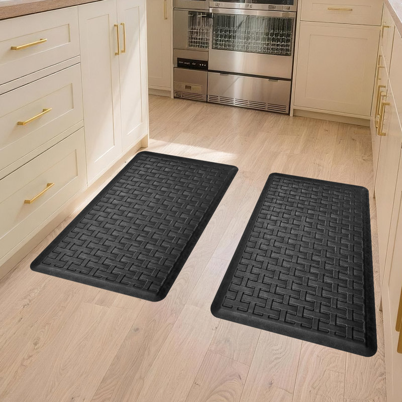  Anti-Fatigue Non-Slip Waterproof  Kitchen Mat, Black, Rectangle 1'5" x 2'4" + 1'5" x 2'4"