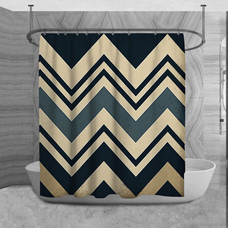 Rideau de douche Fanette, H 84 po x l 70 po, Bleu marine / beige