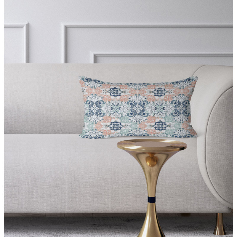 Vibrant Botanicals  Rectangular Throw Pillow, Blue/White