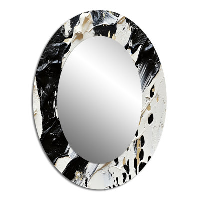 Noir et blanc Paint Stroke Fight - Miroir mural ovale moderne blanc