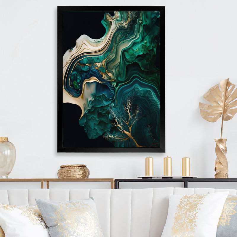 Abstract Geode Marble I - Art mural abstrait en marbre, L 12 po x H 20 po, Impression noire sur toile encadrée