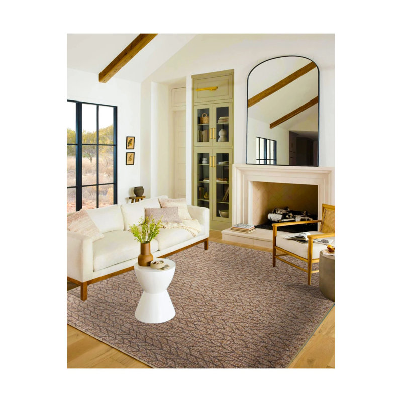 Tapis brun à rayures géométriques Washabla, Rectangle 5 pi x 9 pi 11 po