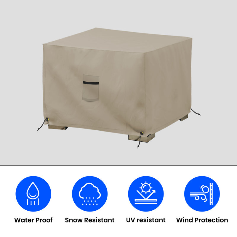 Beige Heavy Duty Waterproof Outdoor Ottoman Cover, 36" Square