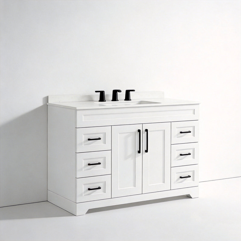 Meuble-lavabo blanc 48 po avec comptoir en pierre d'ingénierie Faul