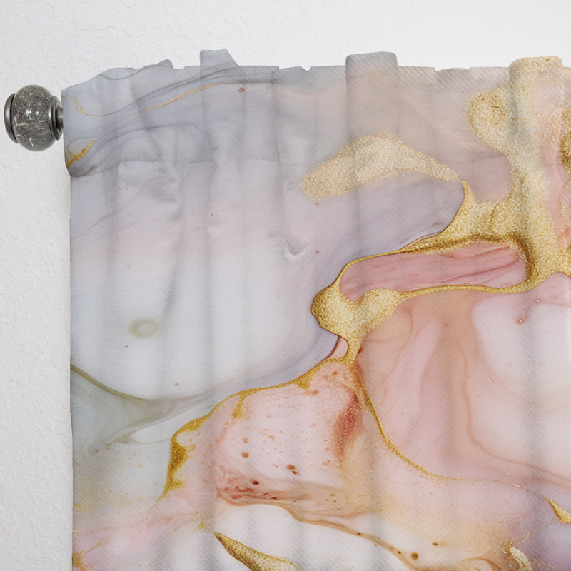 Pink and Gold Tender Liquid Ink Art I - Modern Curtain - Velvet Room Darkening - 1 panel, 52" W x 84" L