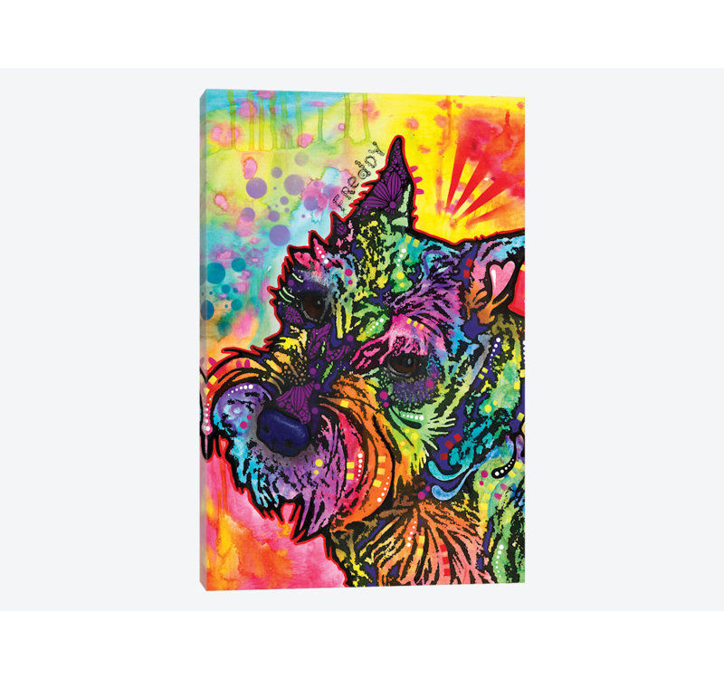 «Freddy the Schnauzer», impression sur toile, H 24 po x l 16 po x P 1 po, Papier d'art encadré noir, Blanc