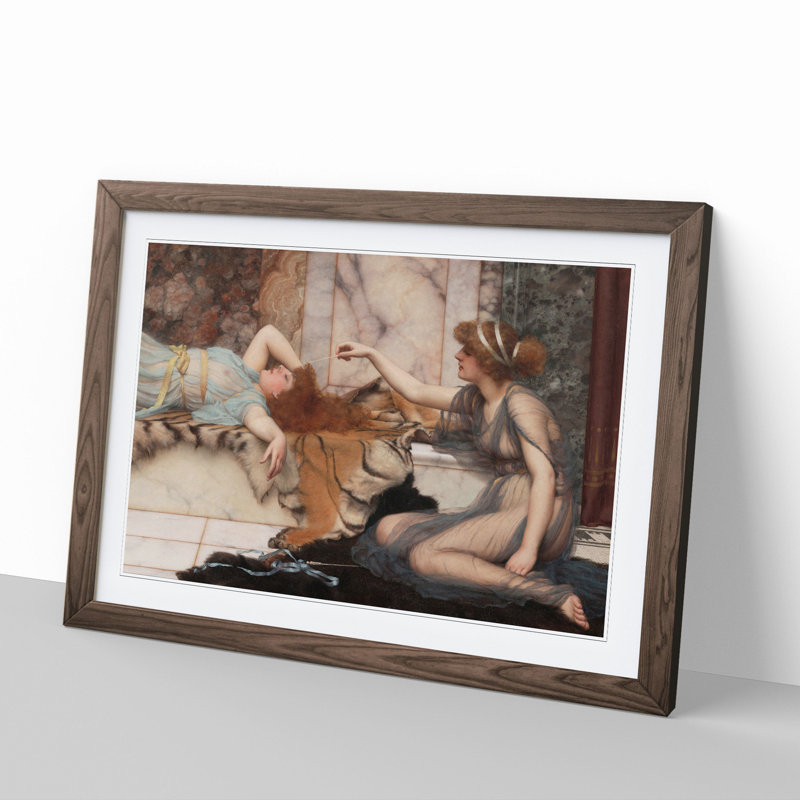 Mischief and Repose by John William Godward - Picture Frame Painting, Walnut, 27cm H x 36cm W x 2cm D