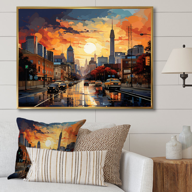 Atlanta Popart Landscape VI, reproduction d'art sur toile, H 24 po x l 32 po x P 1 po, Cadre flottant doré