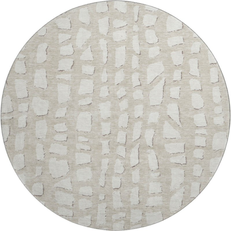 Premium Machine Washable Prisco Beige Rug, Round 8'