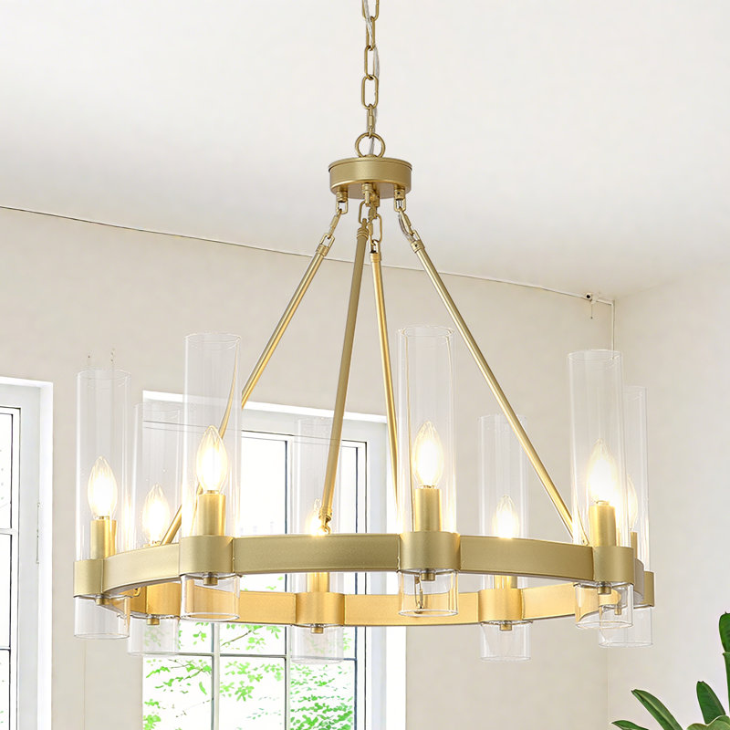8-light Wagon Wheel Chandelier, Gold