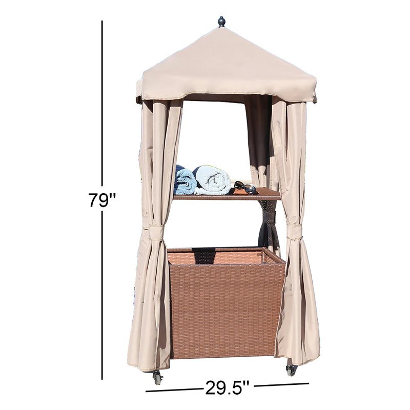 Serviette de piscine extérieure en osier avec housse de fermeture à glissière et roulettes