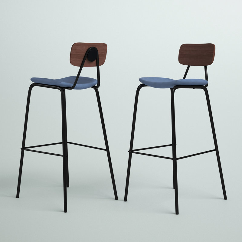 Tabouret de bar et de comptoir Buda, Noyer, Tabouret de bar (siège d’une hauteur de 30 po), Gris