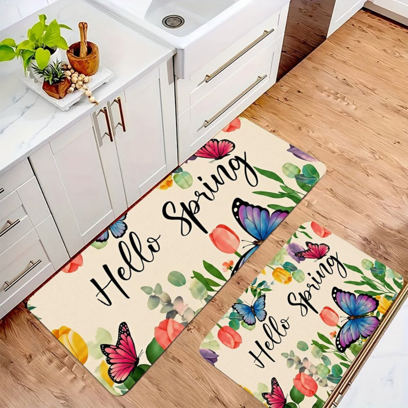 Tapis de cuisine Hello Spring Butterfly Tulip, 2 pièces, beige multicolore