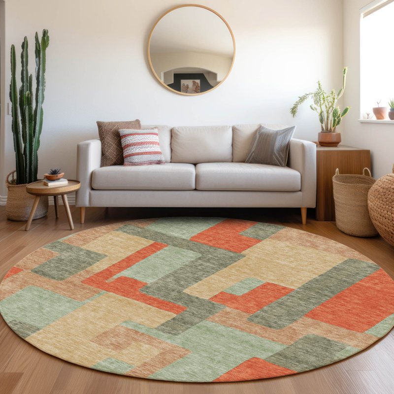 Premium Machine Washable Prisco Sage Rug, Round 8'