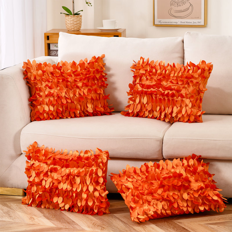 Jeté floral, Housse de coussin seulement - sans coussin, Orange