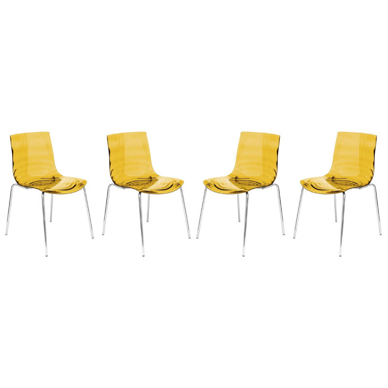 Chaise de salle à manger en acrylique transparent Clear Ghost, Orange transparent, Ensemble de 4
