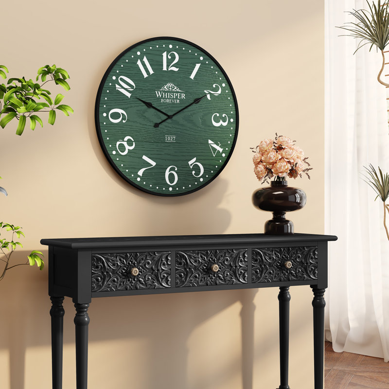 Horloge murale 24 '' Silent Decor, horloge murale en bois pour le salon, la chambre à coucher, le bureau, Vert