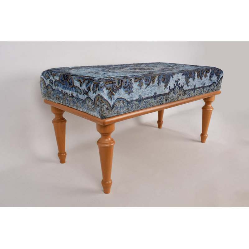 Cotton Upholstered Bench, White, 45cm H x 120cm W x 45cm D