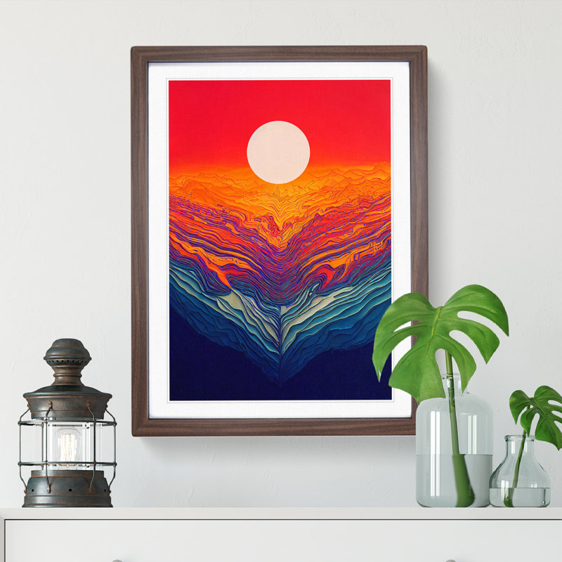 Passionate Abstract Sunset - Wall Art, 48cm H x 36cm W, Walnut Framed