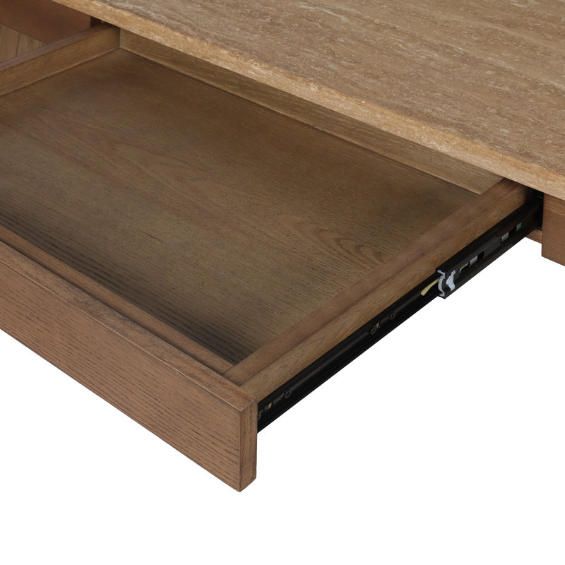 Lawson Writing Desk, Golden Travertine/Amber Oak Thin Veneer