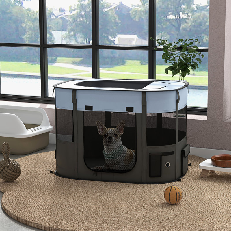 Panel Steel Pet Barrier With Door, 53cm H x 84cm W x 60cm D, Grey