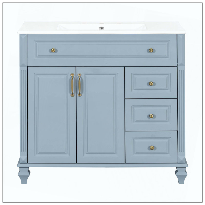 Meuble-lavabo autoportant moderne avec tiroirs et poignées en métal, Bleu