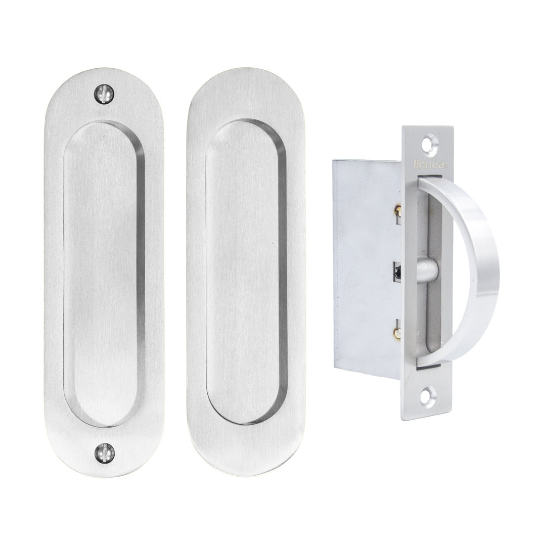 Oval Pocket Door Hardware - Passage Set with Edge Pull Linnea 