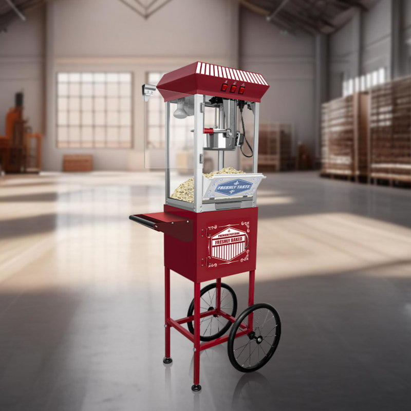 Machine à maïs soufflé rouge 12 oz avec chariot - Popper de style cinéma de 850 W sur roues de 16 po