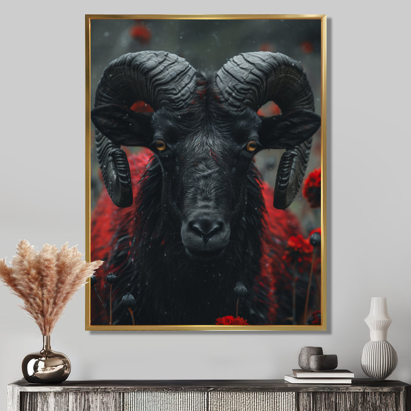 «Black Astrology Rams Radiance Aries» - impression d'art mural, Cadre flottant blanc, H 34 po x l 44 po