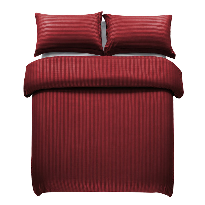 Microfiber Striped Duvet Cover Set with Pillowcases Included, Super King Duvet Cover + 2 Standard Pillowcases, Burgundy