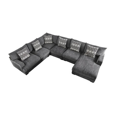 147" W Contemporary U-Shaped Sectional, Right Chaise, Gray