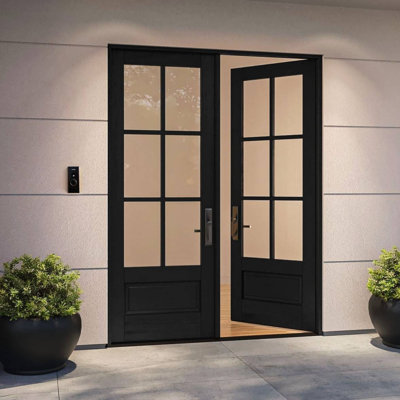 G7506-SW-96 | 96" Double Door, RTA Prehung Exterior, SDL 6 Lite, 3/4 Lite, 1 Panel, Unfinished Mahogany Wood