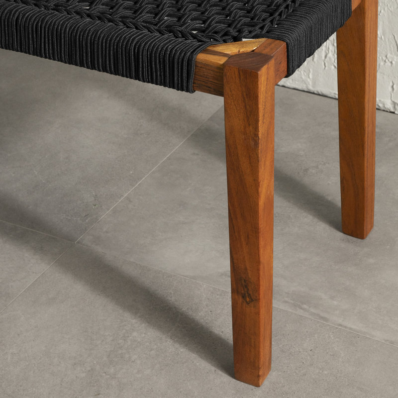 Black and Natural Acacia Wood and Rope Bench